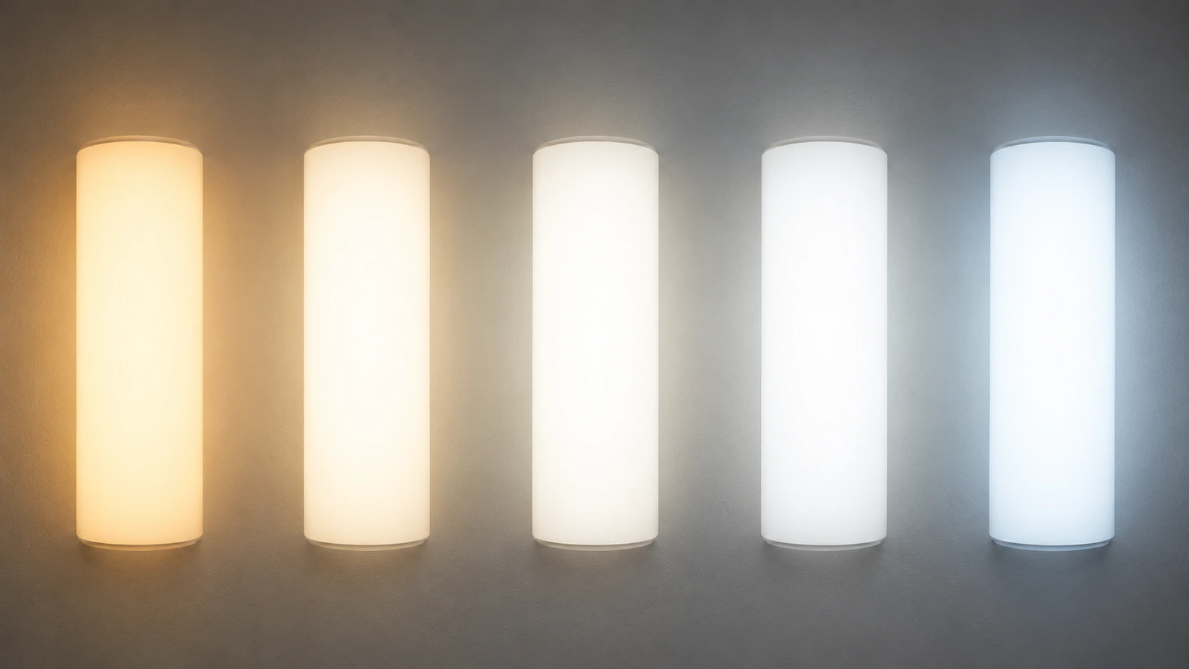 Five light panels showing colour temperatures from warm 2700K to daylight 6500K